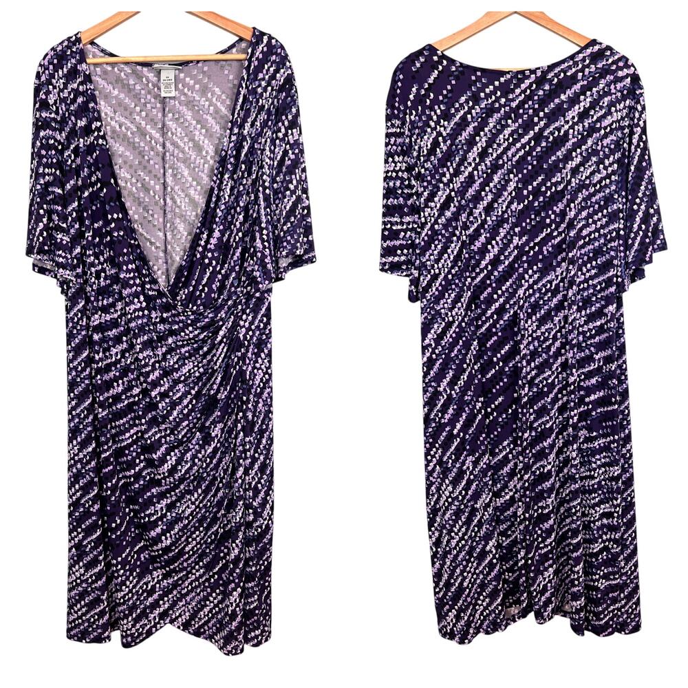 Catherines Women's 3X‎ Plus Purple Geometric Faux Wrap Dress Party Cocktail Knit